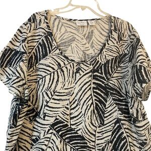 Nicole Miller of New York Black and White Patterned Linen Scoop Neck Top 2X